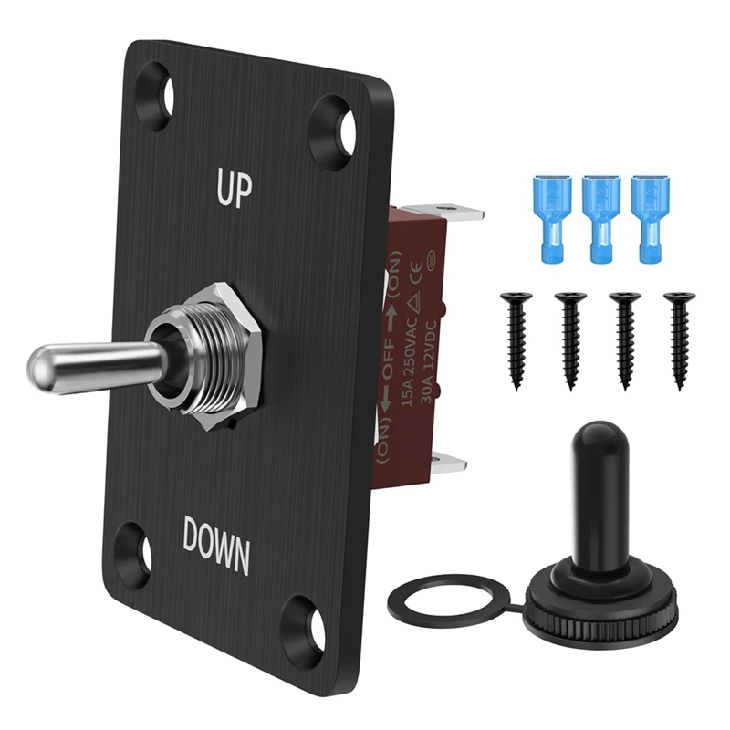 AU05 -Momentary 30A Toggle Switch Waterproof 12V (ON)/Off/(ON) 3 Pin SPDT With UP/Down Mounting Plate For RV Motor Control