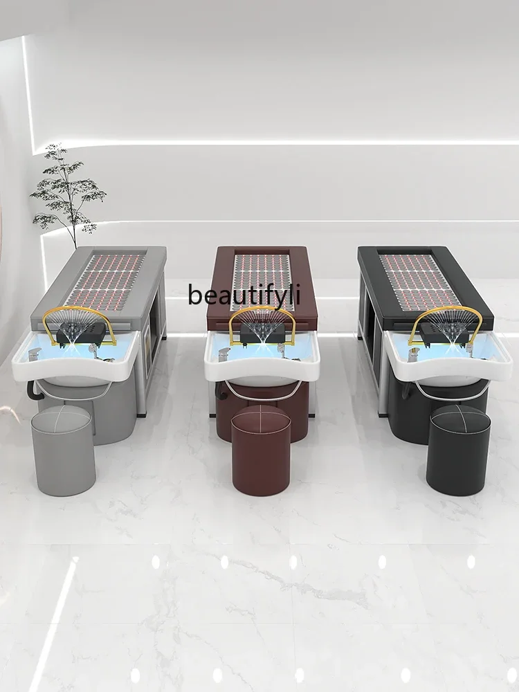 4yj15Moxibustion Ceramic Basin Stainless Steel Shelf Thai Shampoo Chair Water Circulation Fumigation Head Treatment Bed Beauty S