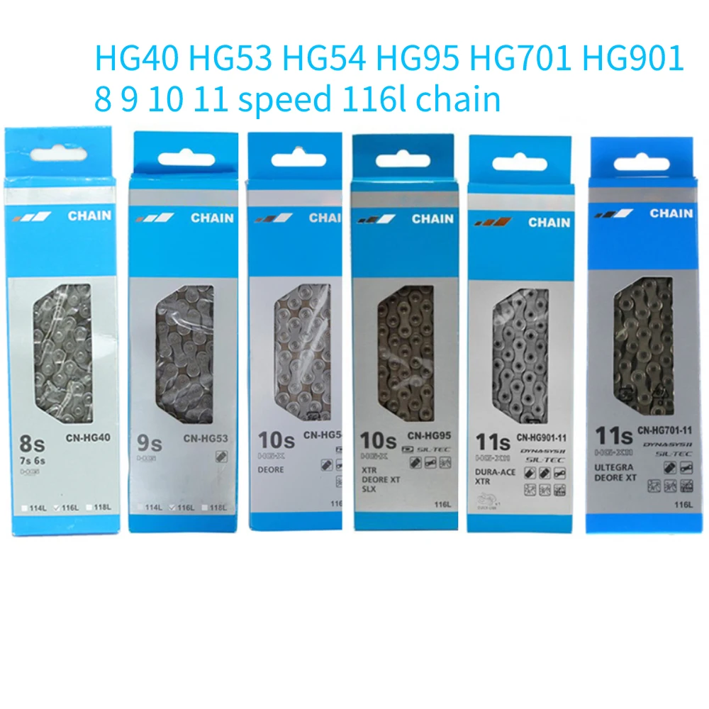 Original 8 9 10 11 Speed Bicycle Chains HG40 HG53 HG54 HG95 HG701 HG901 MTB Road Bike Chain 116 Links Bicycle Accessories