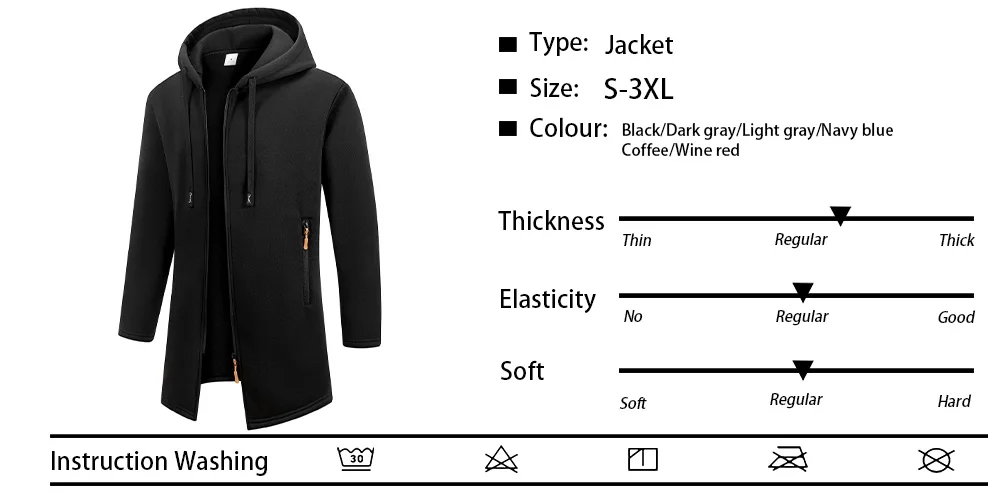 Herren Fleece Hoodies Langarm Sweatwear für Männer Reißverschluss Kapuzenpullover Lose Herbst Winter Reißverschluss Jacke Mantel Warmer Pullover – Detail 1