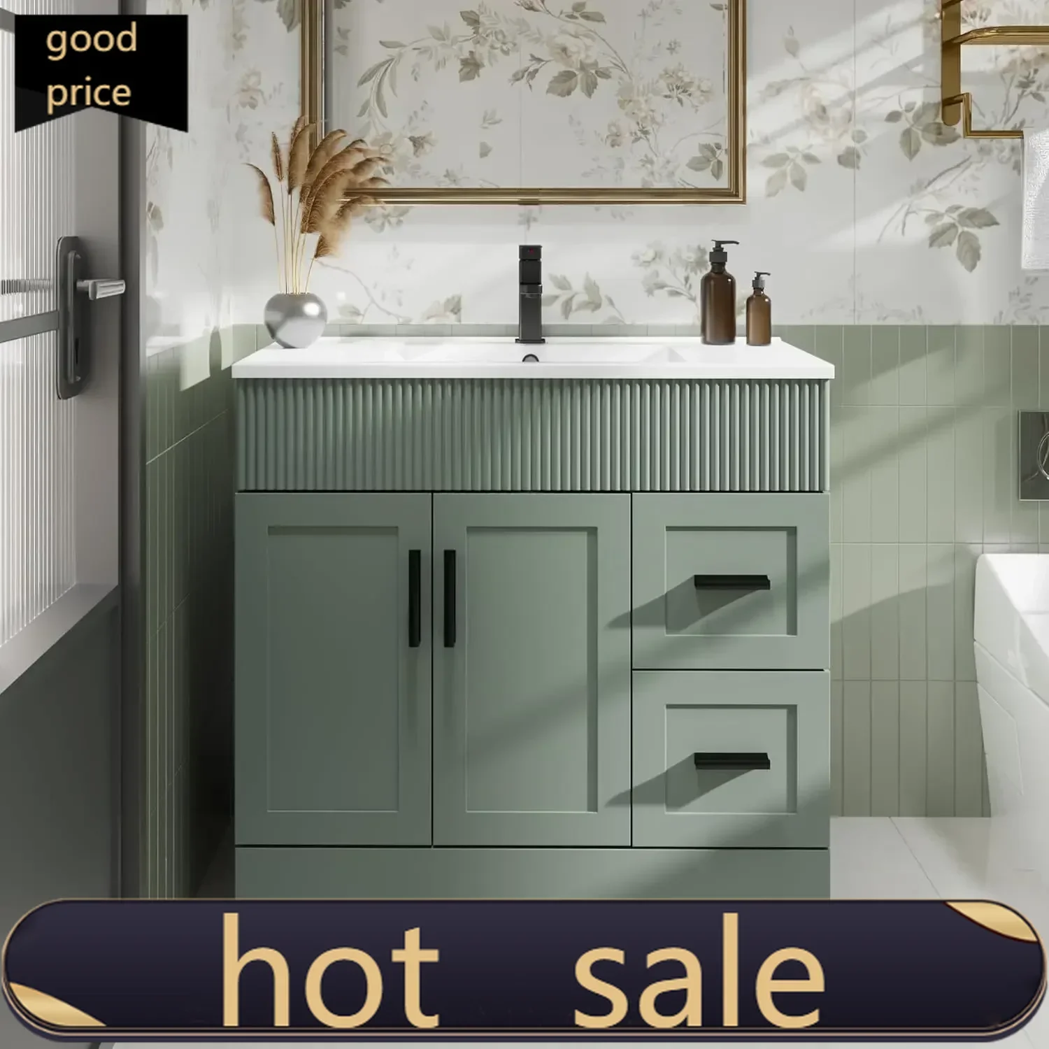 

BestsellerBestseller36" Bathroom Vanities Sink Combo with Painted Surface, Modern Drawered Cabinet W/Decorative Wave Lines, Unde