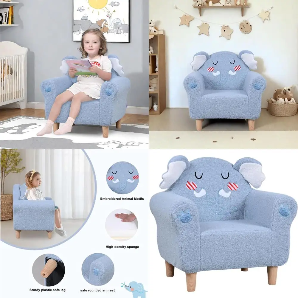 

Детский диван на тему животных с деревянными ножками, синее мягкое кресло для малышей