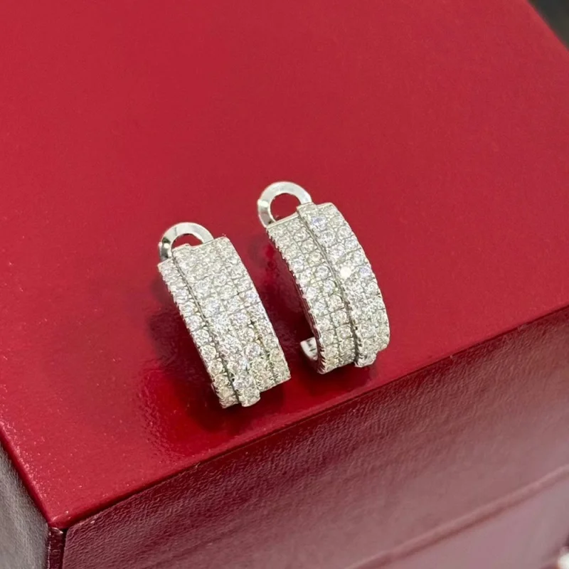 

S925Silver Seiko -Grade Diamond Four Rows Multi Spindle Drilling Machine Earring Ear Clip High Quality Retro Affordable Luxu