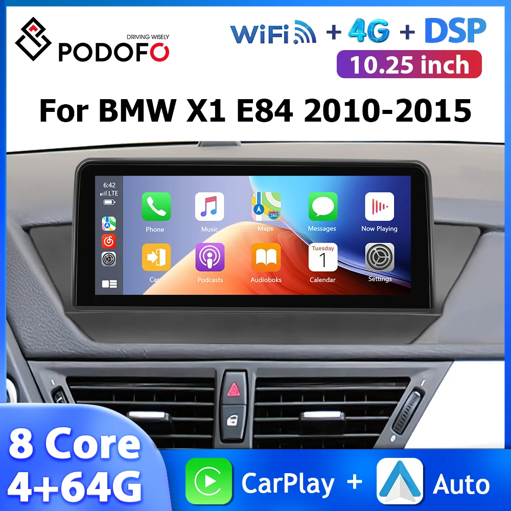 Podofo 10.25'' Android Car Stereo For BMW X1 E84 2010-2015 Multimedia Player 4+64G Carplay Android Auto WIFI 4K Video Car Radio