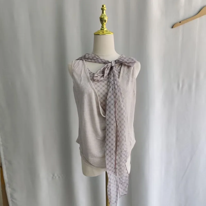 Kimutomo Women Sexy T Shirts Harajuku Swinging Collar Patchwork Sleeveless Bandage Vintage Y2k Gothic Fashion Tops Tshirt