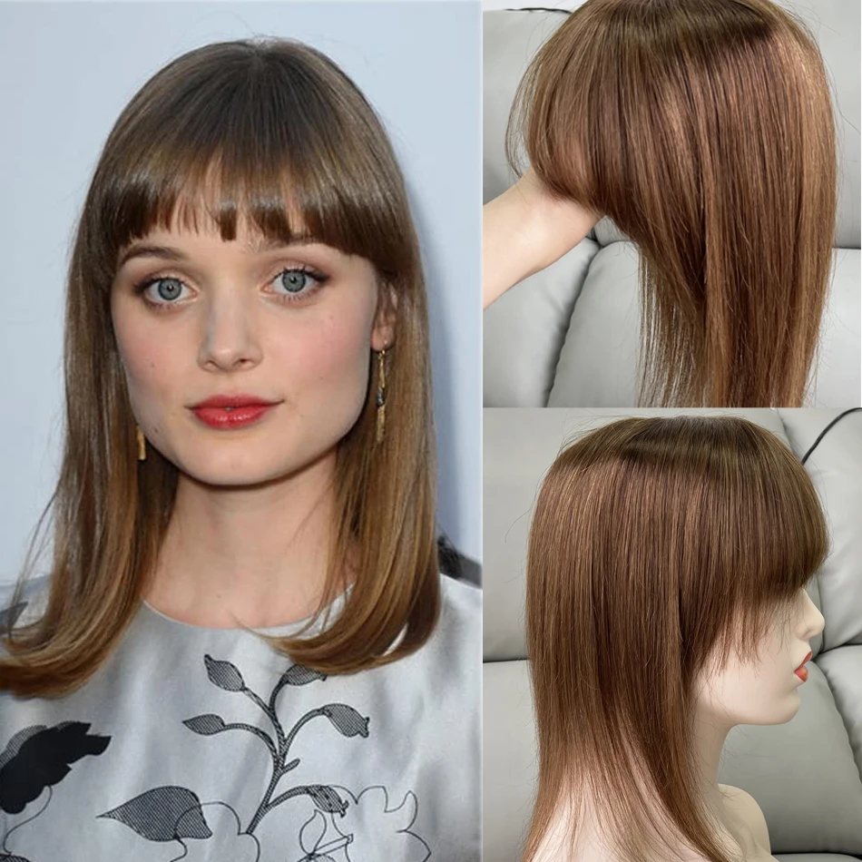 DIO-Topper de cheveux humains sur mesure avec frange pour femme, toupet invisible, cheveux fins, 100% vrais cheveux Remy, clip en une pièce