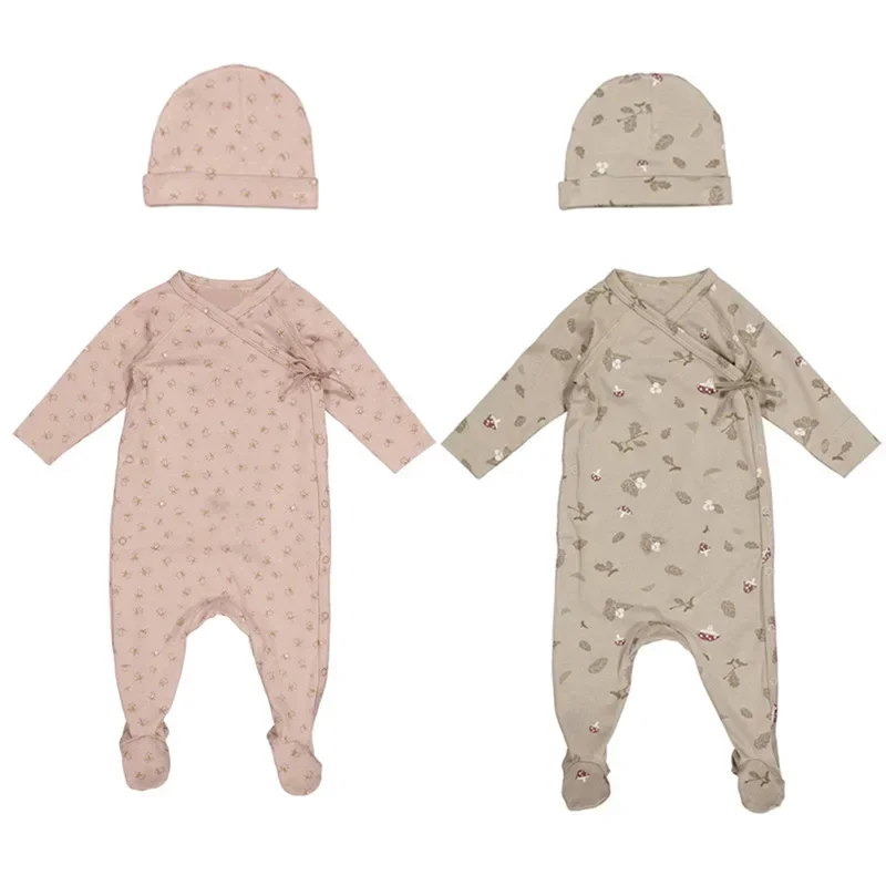 Baby Jumpsuit for Spring and Autumn New Boys and Girls Baby Cotton Printed Rompers Newborns Rope Tied Rompers