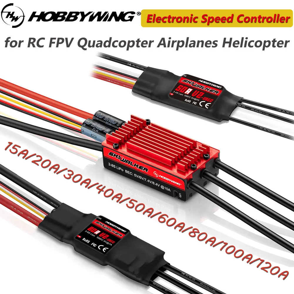 

Hobbywing Speed Controller 15A 20A 30A 40A 50A-6S 60A 80A 100A 120A-8S V2 ESC 2-8S W/UBEC for RC FPV Quadcopter Helicopter Drone