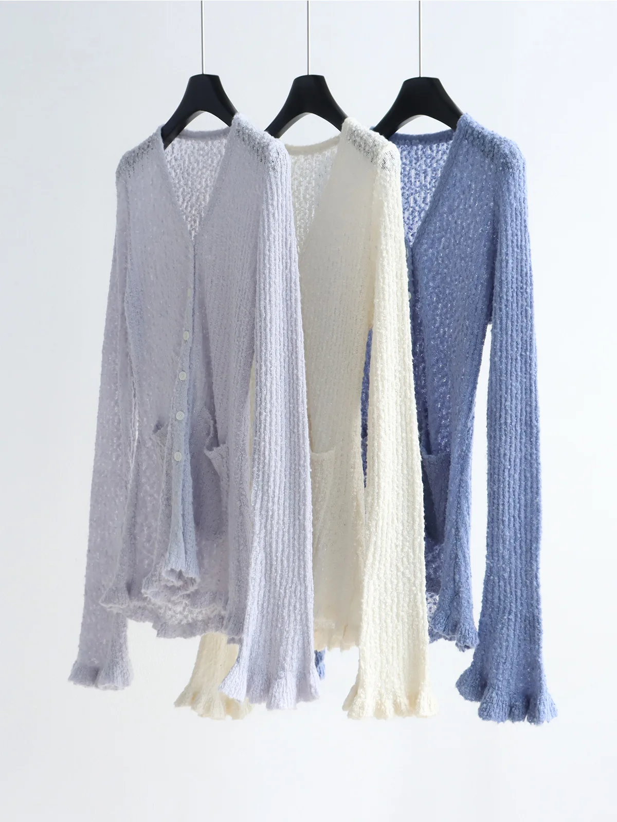 

Dave&di Knitted Cardigan With Romantic Long Sleeves And Black Fungus Edges Paired With 26 Early Spring New Pocket Tops