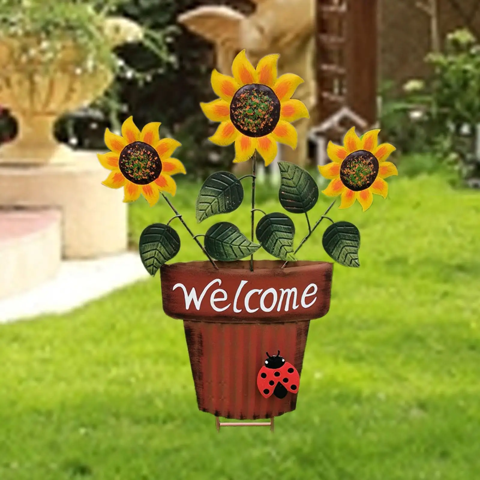 Flower Pot Garden Stake Outdoor Ornament 2D Iron Sign Yard Accessory Sturdy Unique Garden Pegs for Home Decoration