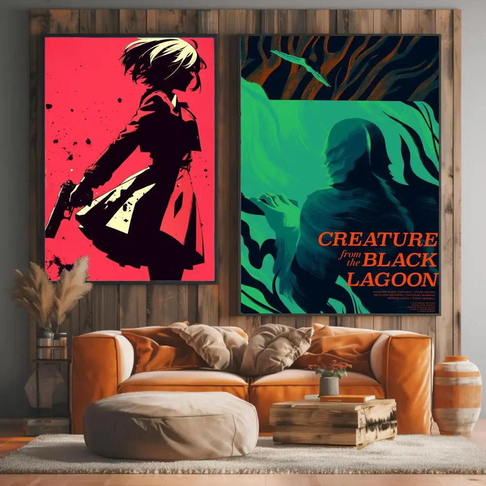 anime B-Black Lagoon-N Painting Calligraphy Elegant Botanical Decor for Living Room Modern Interior Design
