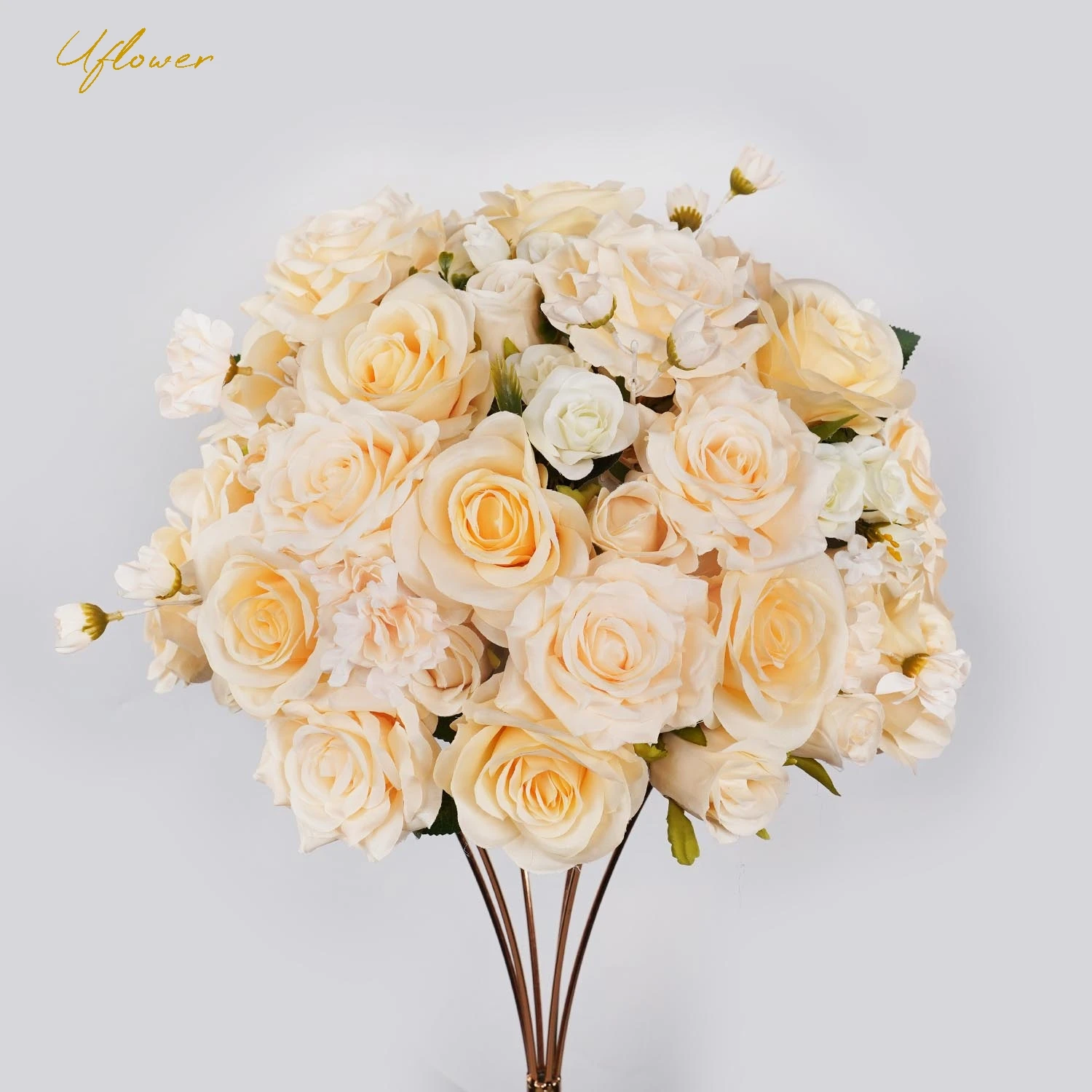 Uflower 5D Yellow Rose Artificial Flower Row Table Wedding Centerpiece Party Wedding Decor Home Decor Wholesale Dropshipping