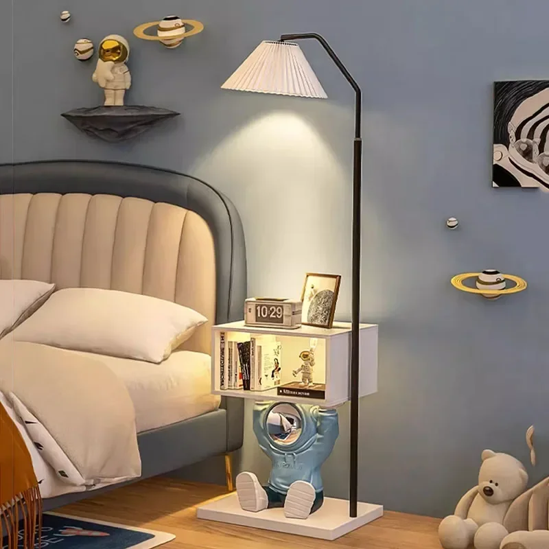 Kids Bedside Table with LED Touch Sensor Lamp Cartoon Boy Nightstand Storage Cabinet Organizer for Small Bedroom Home Furniture