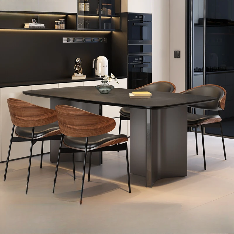 

Stainless Steel Dining Table Black Chairs Indoor Modern Restaurant Dining Tables Kitchen Center Mesas De Comedor Home Furniture