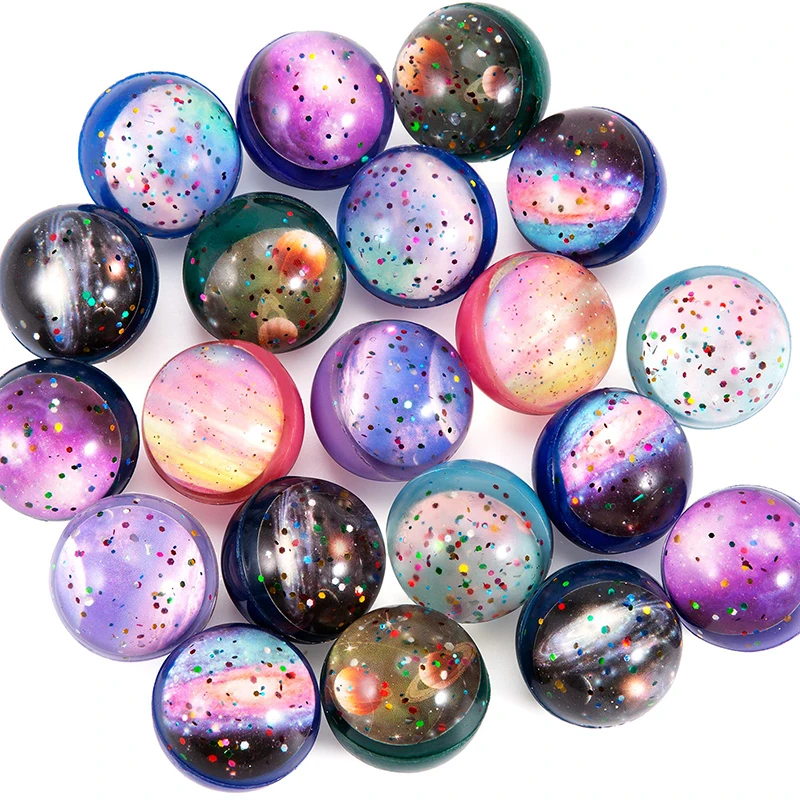 10/20pcs 32mm Space Theme Glitter Bouncy Ball Toys Kids Birthday Party Favors Classroom Prizes Goodie Filler Pinata Guest Gift