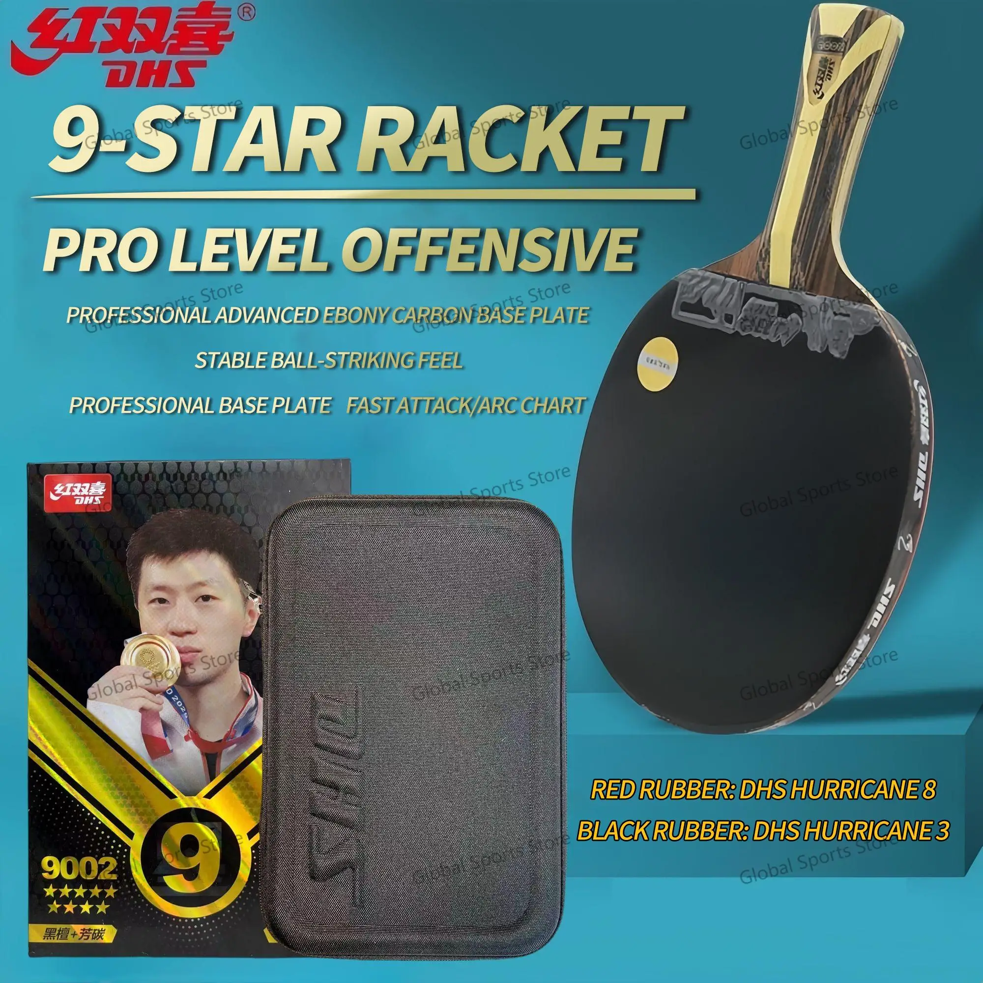 

DHS 9 Star Table Tennis Racket Professional 5 Wood 2 ALC Offensive Ping Pong Racket with Hurricane Sticky Rubber Original