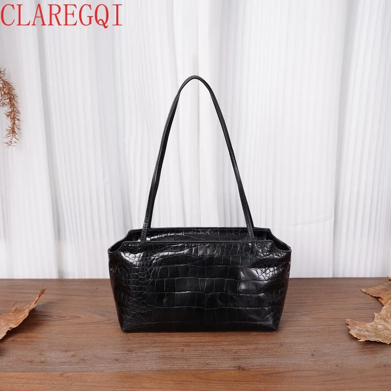 CLAREGQI  Be At Leisure All Match Hand Bags Concise The First Layer Of Cowhide Purse Shoulder Bag Crocodile Pattern Womens Bag