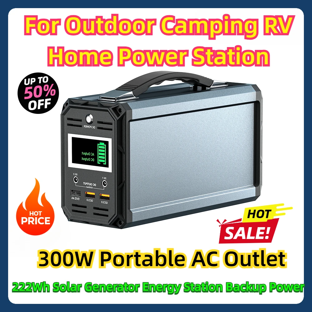 For Outdoor Camping RV Home Power Station 300W Portable AC Outlet 222Wh Solar Generator Energy Station Backup Power