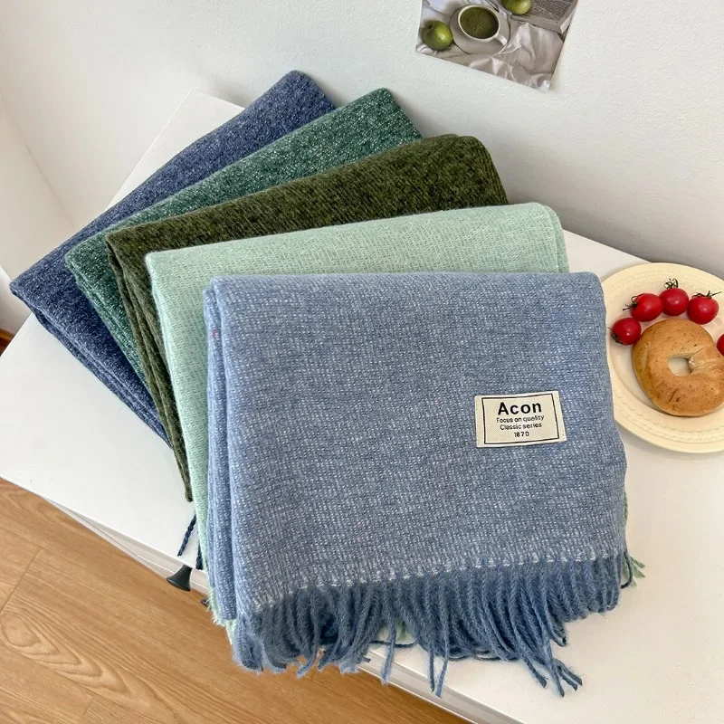 Fashion Korean Imitation Cashmere Solid Scarf Women Men Autumn Winter Classic Smooth Soft Tassels Muffler Male Female Scraves
