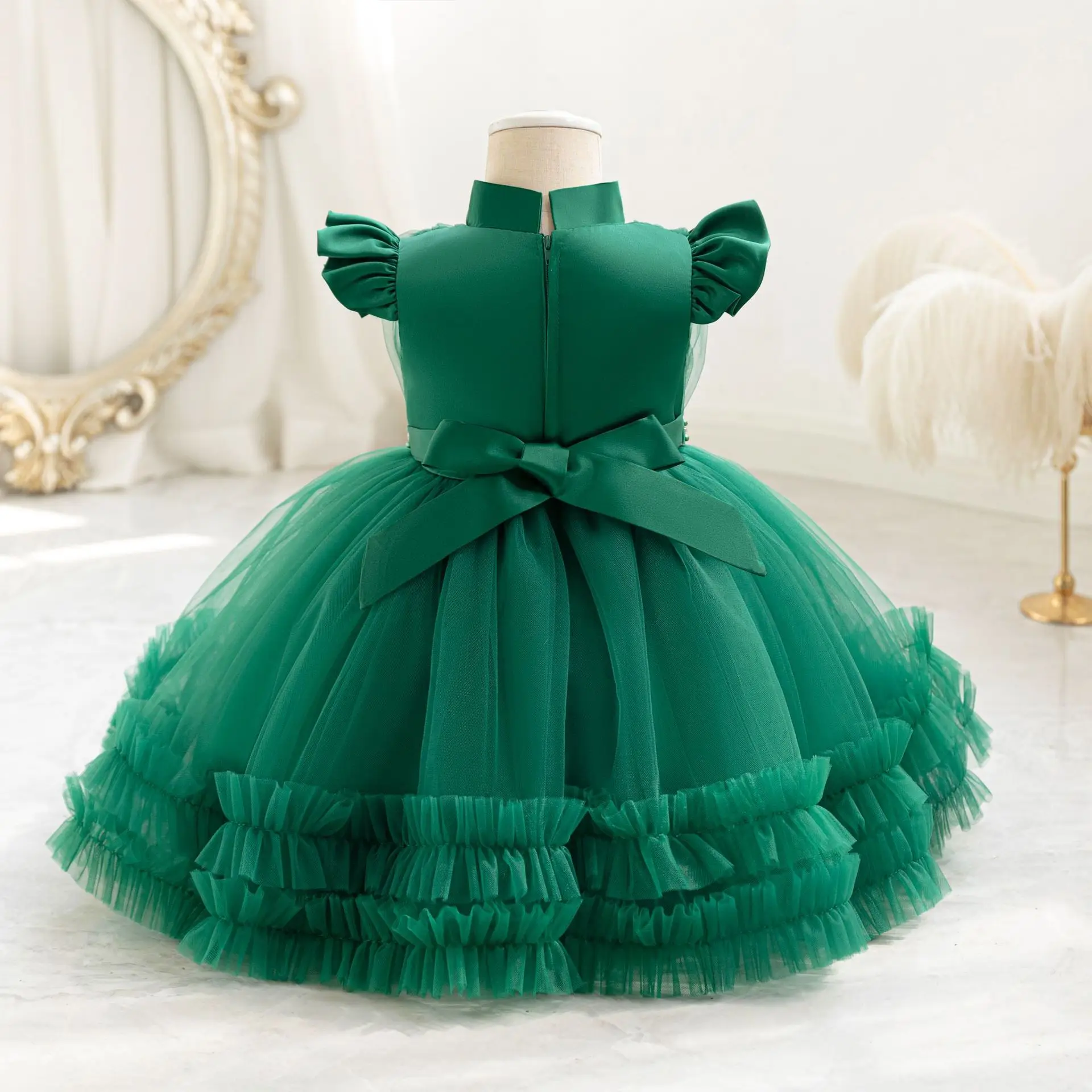 Charlotte Stylish Baby Toddler Puff Sleeves Appliqued Flower Girls Birthday Party Pageant Toddler Formal Dress TT103