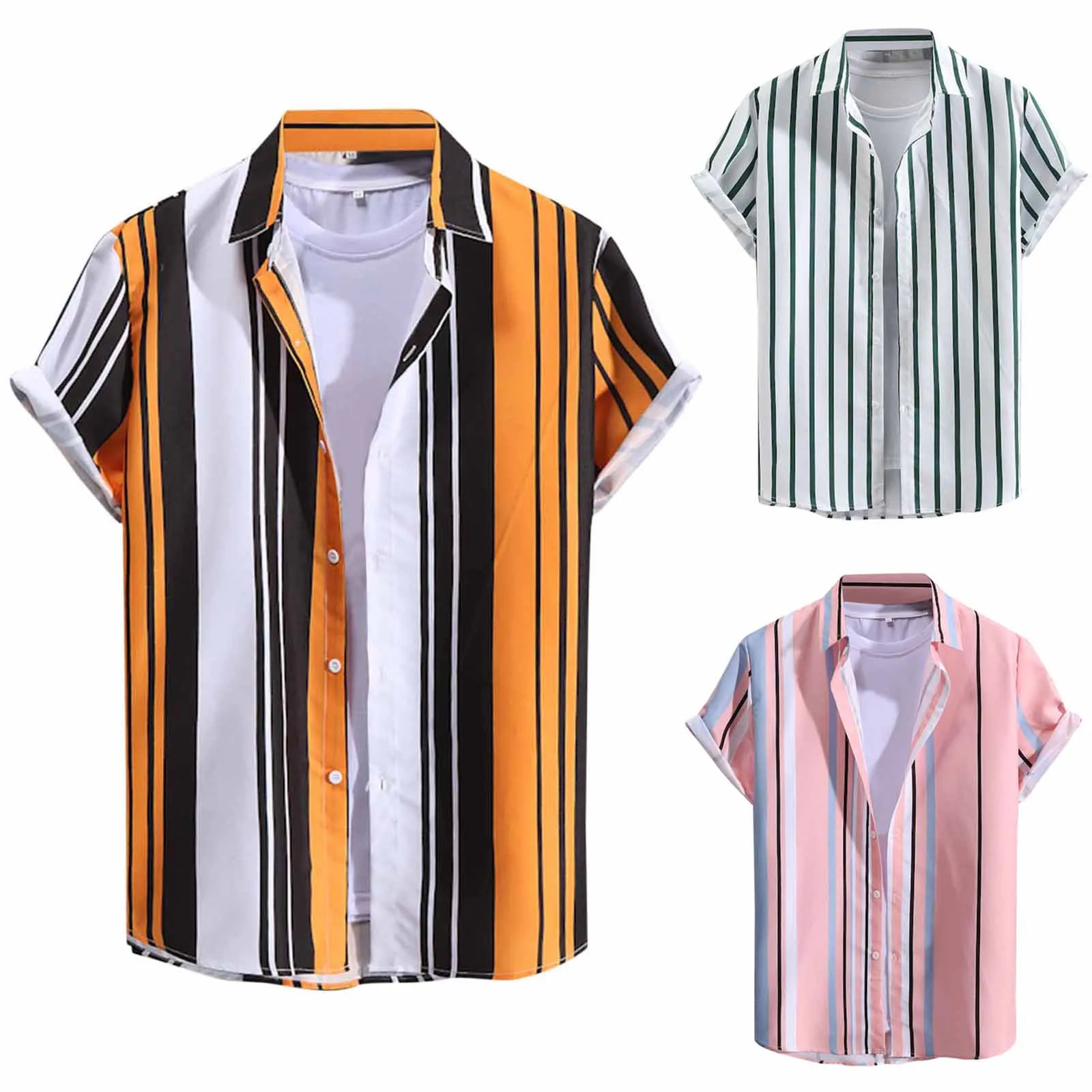 2024 Summer Hawaiian Shirt Retro Stripe Pattern Short Sleeve Man Vacation Beach Casual Elegant T-shirt