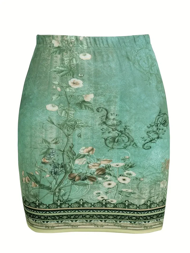 Nice-forever Elegant Print Pencil Skirt Office Work Bodycon Vintage Stretchy Women Skirts MY763