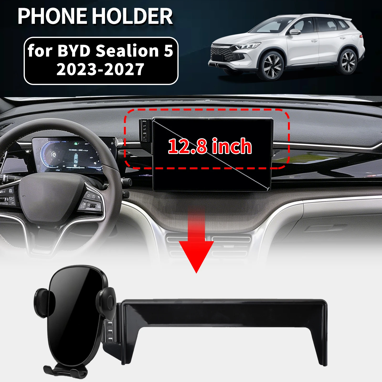 for BYD Sealion 5 DM-i 2023-2025 2026 2027 LHD 12.8inch Specific Car Phone Mount GPS Stand