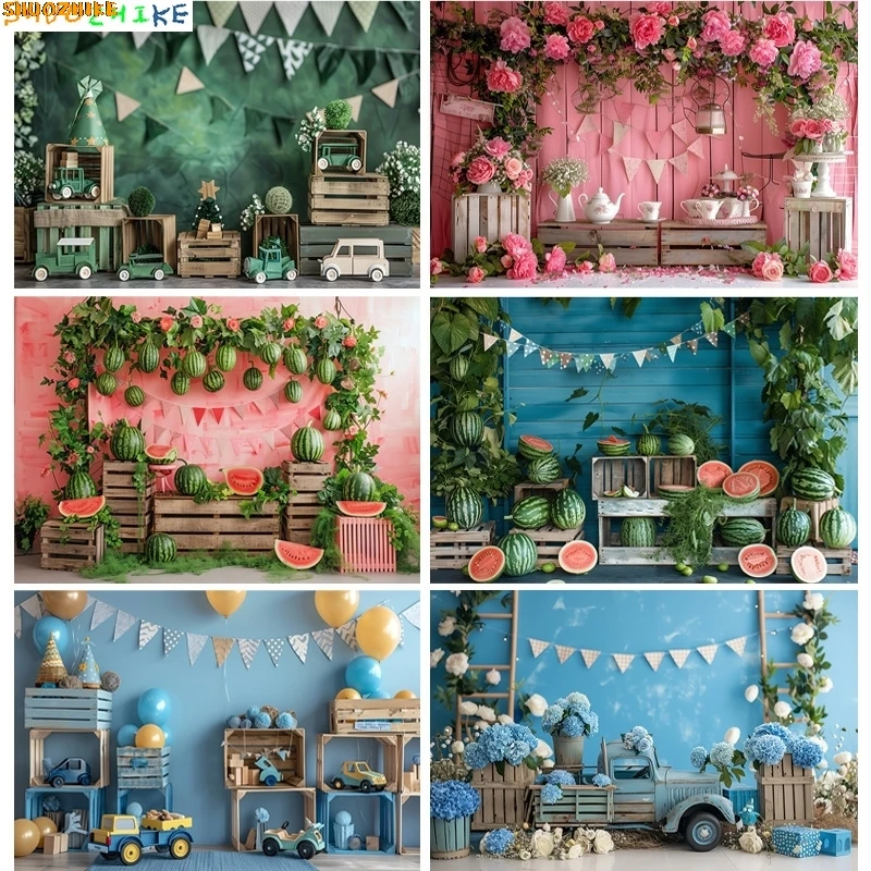 

Happy Birthday Party Photography Backdrop Baby Shower Newborn Portrait Colorful Balloon Arch Decor Photo Studio Background AR-17