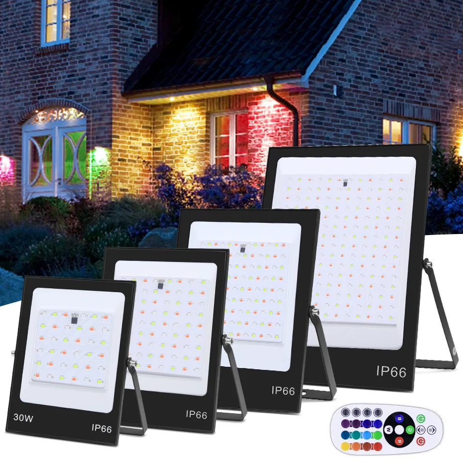 

Waterproof 220V Led Flood Light RGB With Remote Control 200W 100W 50W 30W Led Reflector Outdoor Lighting Garden Lamp Decoration