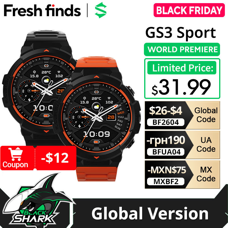  Black Shark GS3 Sport Smart Watch Global Version 1.43'' AMOLED Display 18 Days Life 5ATM GNSS 