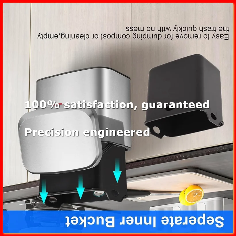 Hanging Stainless Steel Compost Bin 1.05 Gallon Wall Mounted Trash Can with Lid, Kitchen Cabinet Door Sink Garbage Can-A09G