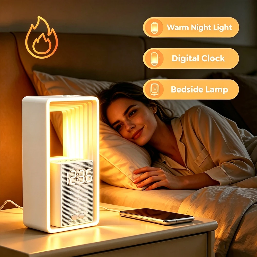 WILIT Multifunctional Bedside Table Lamp Digital Alarm Clock Warm Night Light White Noise Machine Bedroom Decor Birthday Gift