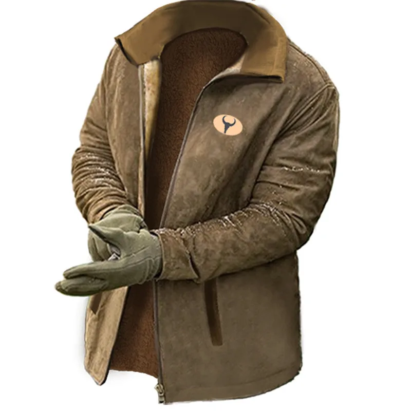 Chaqueta de invierno para hombre, abrigo grueso para hombre, resistente al frío, étnico, Retro, cremallera, cabeza de vaca, Logo, Top grueso para exteriores