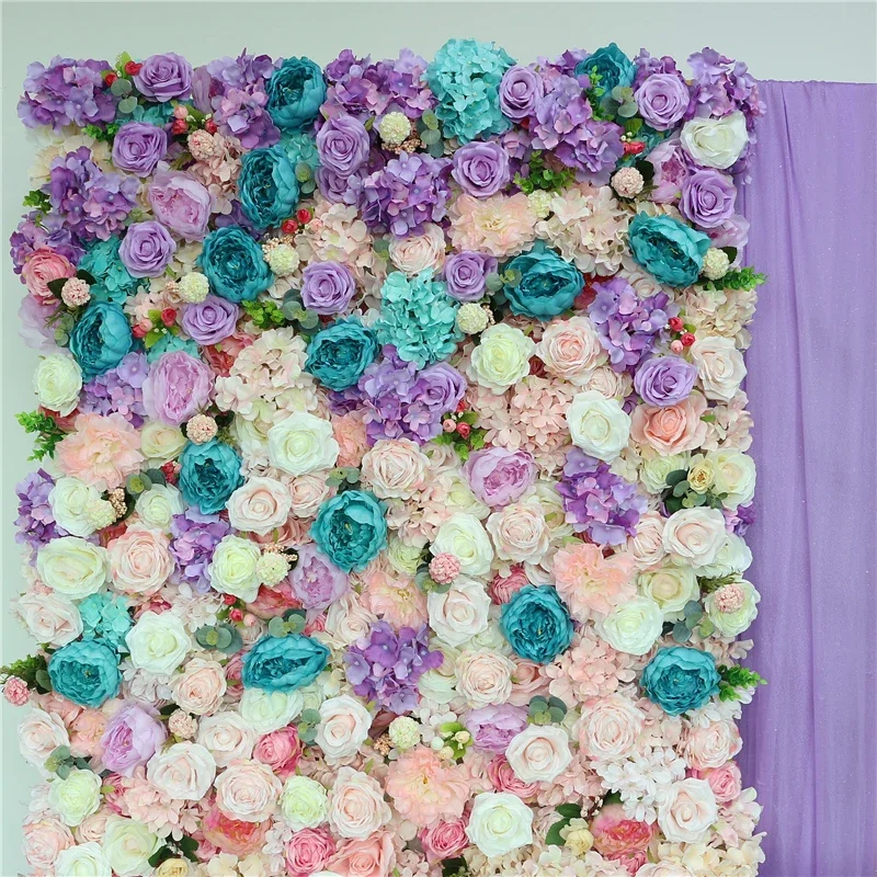 

Customize Artificial Flower Wall Wedding Decor Silk Fake Flowers Background Wall Purple Floral Decoration 3D Hybrid Flower Walls