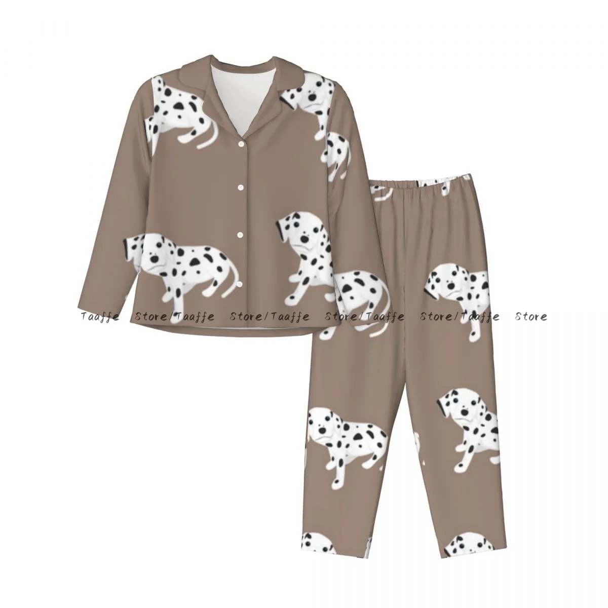 Spring and Autumn Long Sleeve Pants Pajamas Loungewear Set Dalmatian Dog Print Women's Pull Edge Loose Sleeping Suit