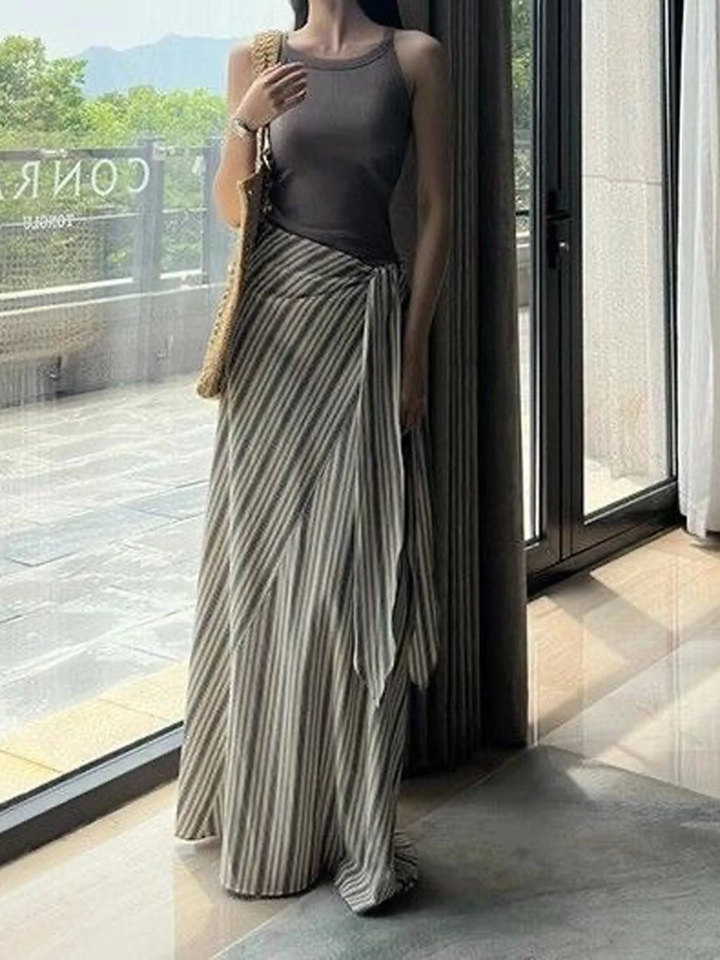 Retro American Striped Waist Skirt Women's High Waist Slim Fit Long Fish Tail Skirt Autumn New Style Fashionable Wrap Skirt