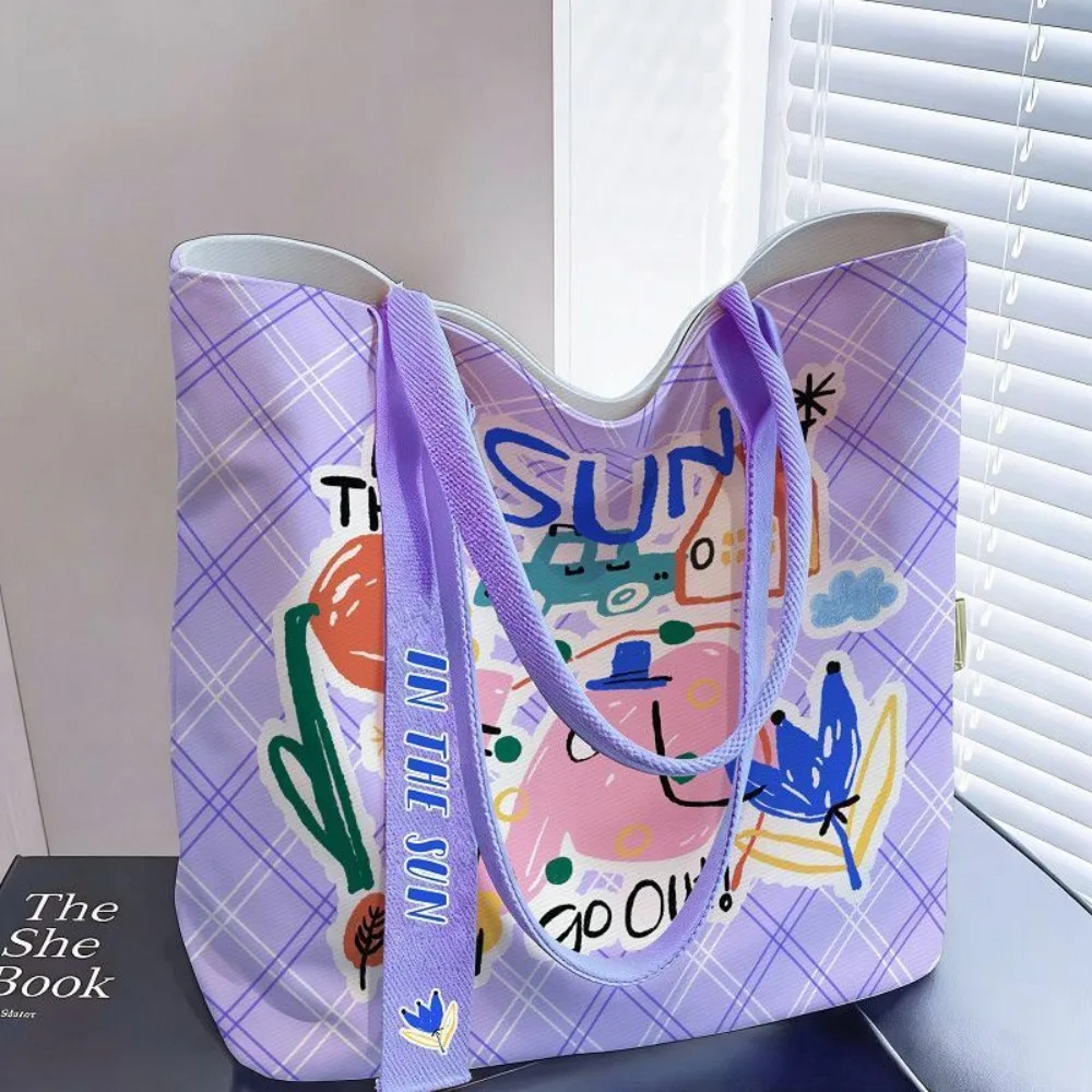 New Cartoon Print Canvas Bag Large Capacity Reusable Tote Bag Lightweight Versatile Shoulder Bag Student
