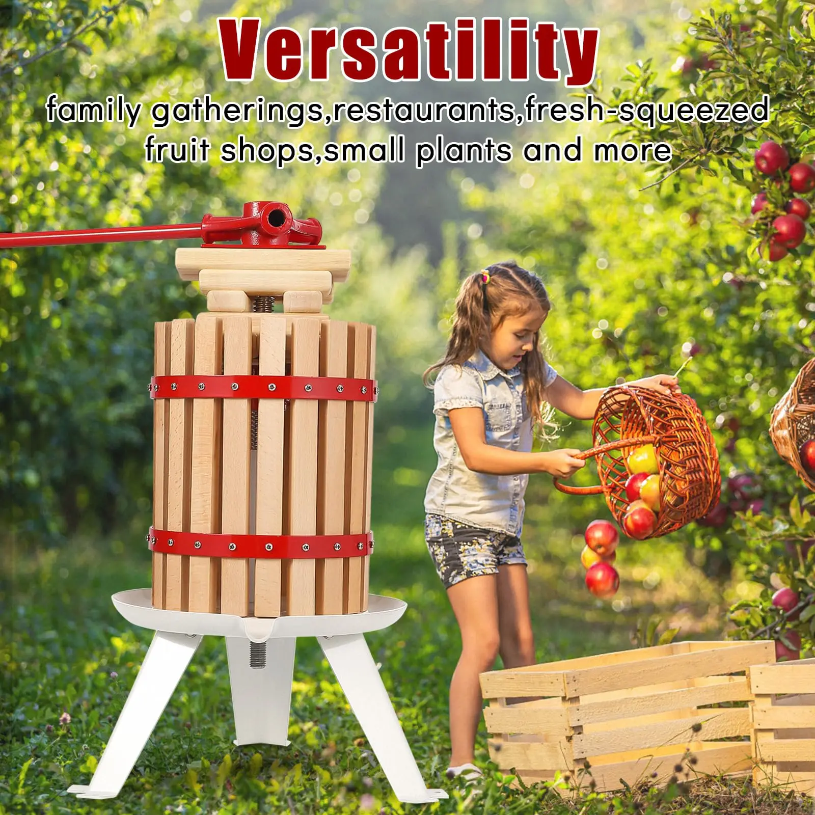 Pressa per vino manuale in legno massello - Pressa multiuso per frutta, manodopera e olio d'oliva - Manico a T ergonomico e base stabile - per interni/esterni