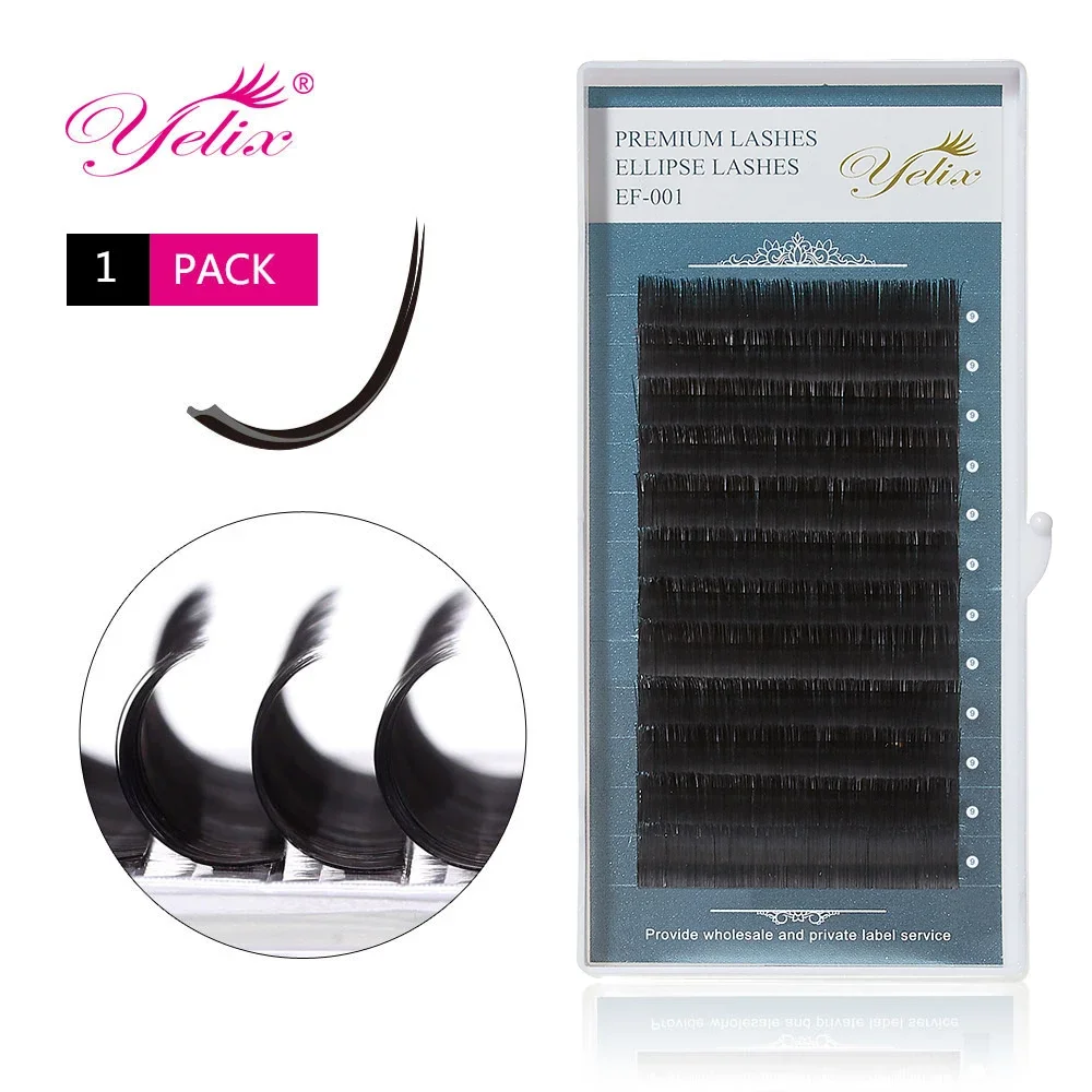 Yelix Ellipse Flat Eyelash Extension D Curl Cashmere Lashes Soft Two Split-tips Individual Eyelashes Mixed Eye Lash Trays Makeup