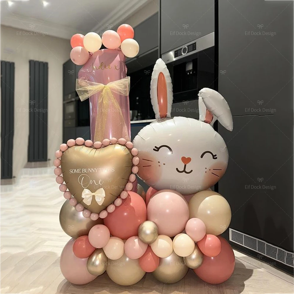 40szt Wielkanocny balon foliowy z uroczym królikiem 40 cali Różowy zestaw balonów z numerami 1-9 dla dziewczynki Dekoracja urodzinowa Baby Shower