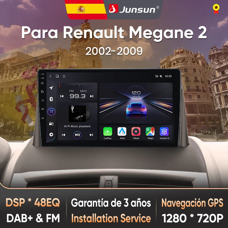 Junsun Radio mit KI-Sprachsteuerung für Renault Megane 2 2002-2009, kabelloses CarPlay, Android Auto, 2DIN Autoradio mit Bluetooth, DAB+, GPS, RDS