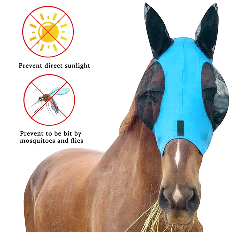 1Pc Color Random Horse Face Mask Anti Fly Breathable Stretch Knitted Mesh Anti Mosquito Mask Horse Riding Equestrian Equipment