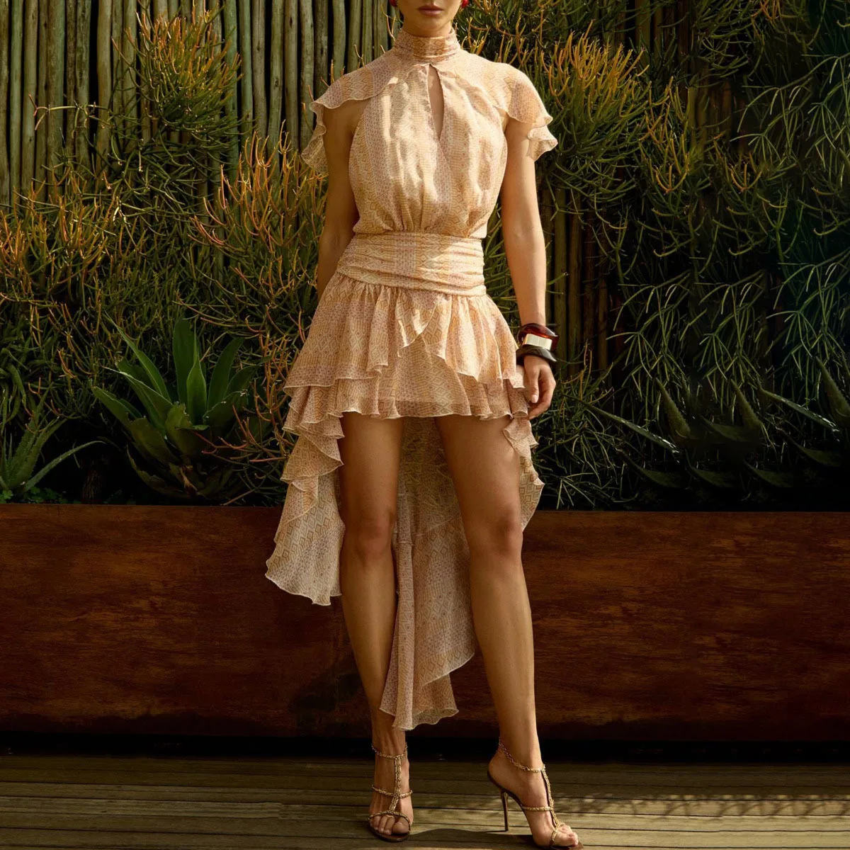 KWTX Popularität Designer-Partykleid für Damen, elegant, ausgeschnitten, unregelmäßiger Druck, Rüschen, Outdoor, Geburtstag, Sommer, atemberaubendes Bankett