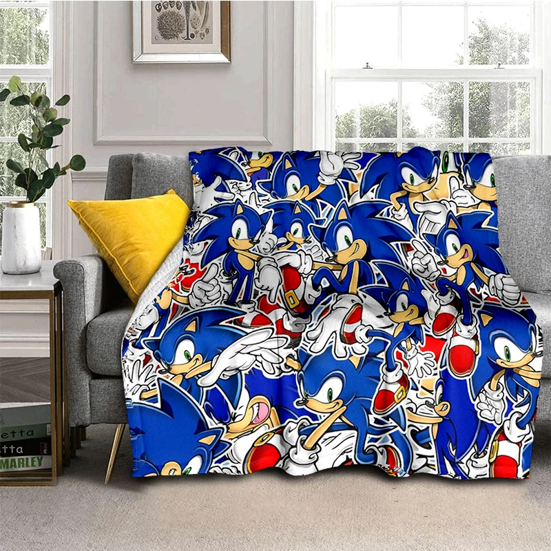 Fashion S-Sonic Cartoon Game Flannel Blanket Soft Warm Throw Blanket for Bedroom Living Room Bed Travel Camping Picnic Kid Gift