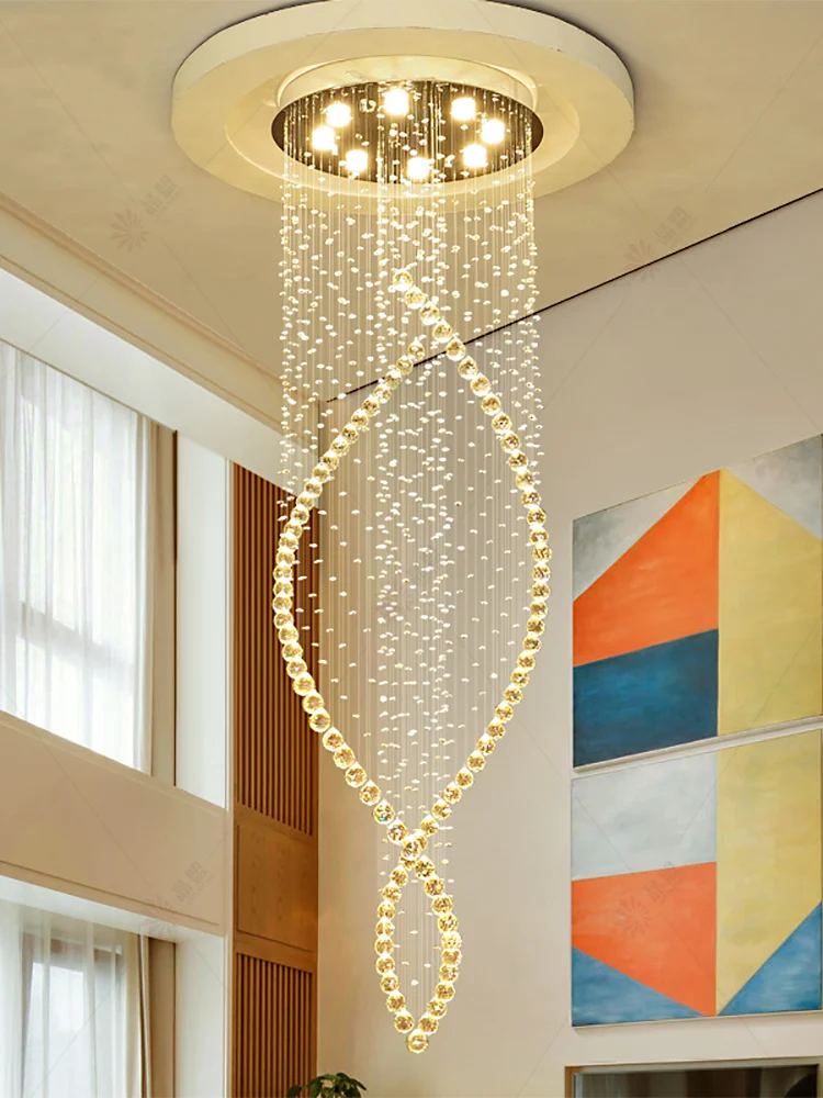 Postmodern Crystal Long Chandelier Living Room Villa Hotel Grand Chandelier Creative Spiral Stairwell Duplex Stair Hanging Light
