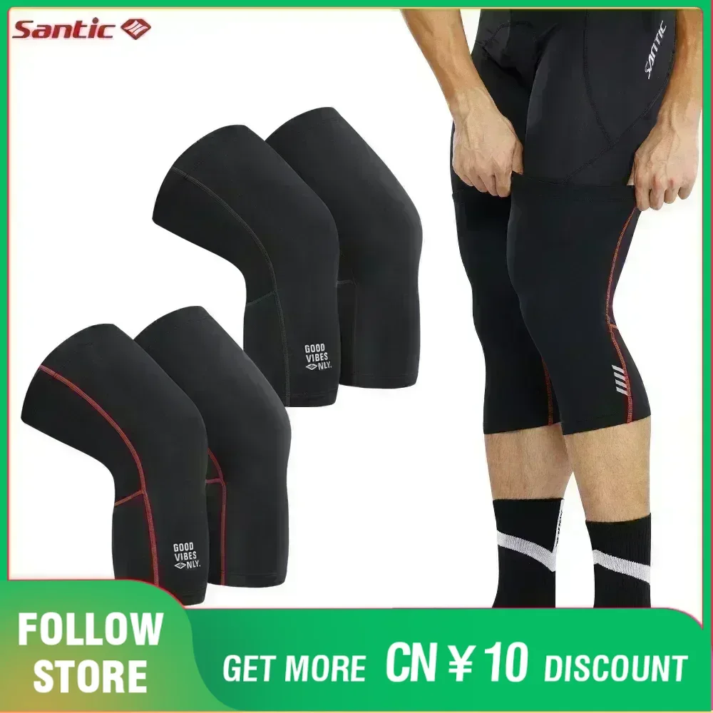 Santic Cycling Knee Pads Winter Thermal Fleece Windproof Knee Sleeve Outdoor Sports Leg Warmers MTB Bike Bicycle Protective Gear