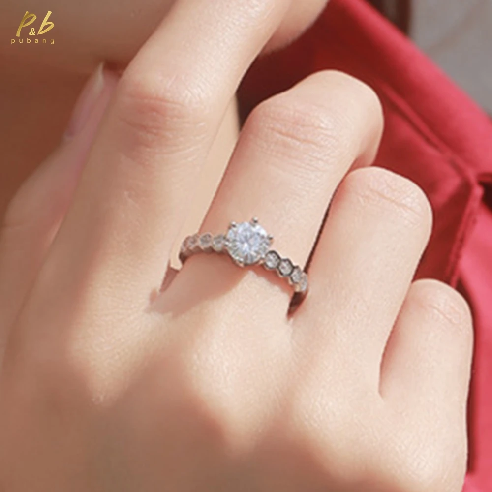 

PuBang ювелирные изделия из стерлингового серебра 925 пробы круглой огранки 5-9 мм GRA Муассанит с бриллиантами Свадебные обручальные регулируемые кольца оптом