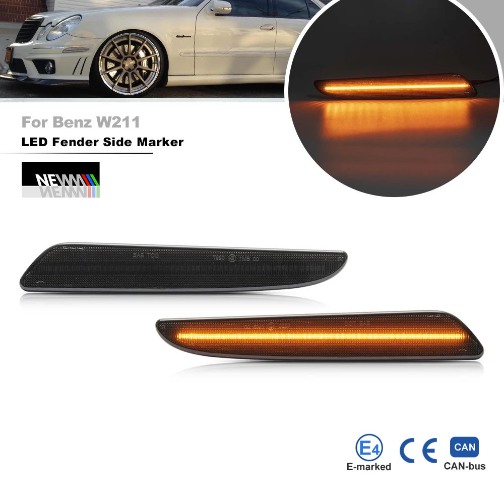 Smoked Lens Amber Led Fender Flare Side Marker Lamps For Benz W211 E-Class 4D LCI 2007-2009 Canbus Sidemarker Repeater Reflector