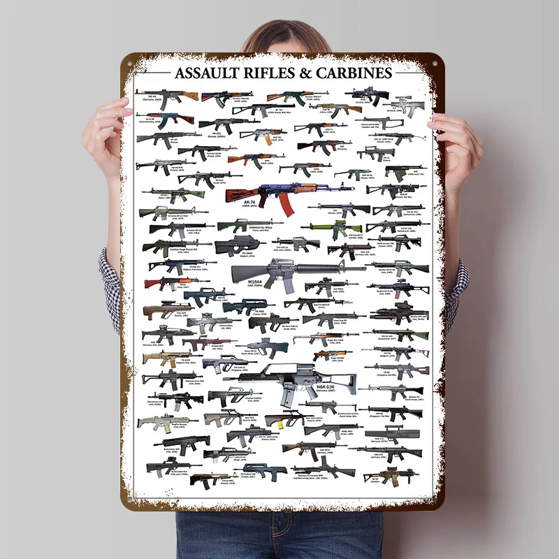 Assault Rifles and Carbines Metal Poster Customized Wall Art Retro Vintage Tinplate Signs for Interior Home Decoration Ornaments