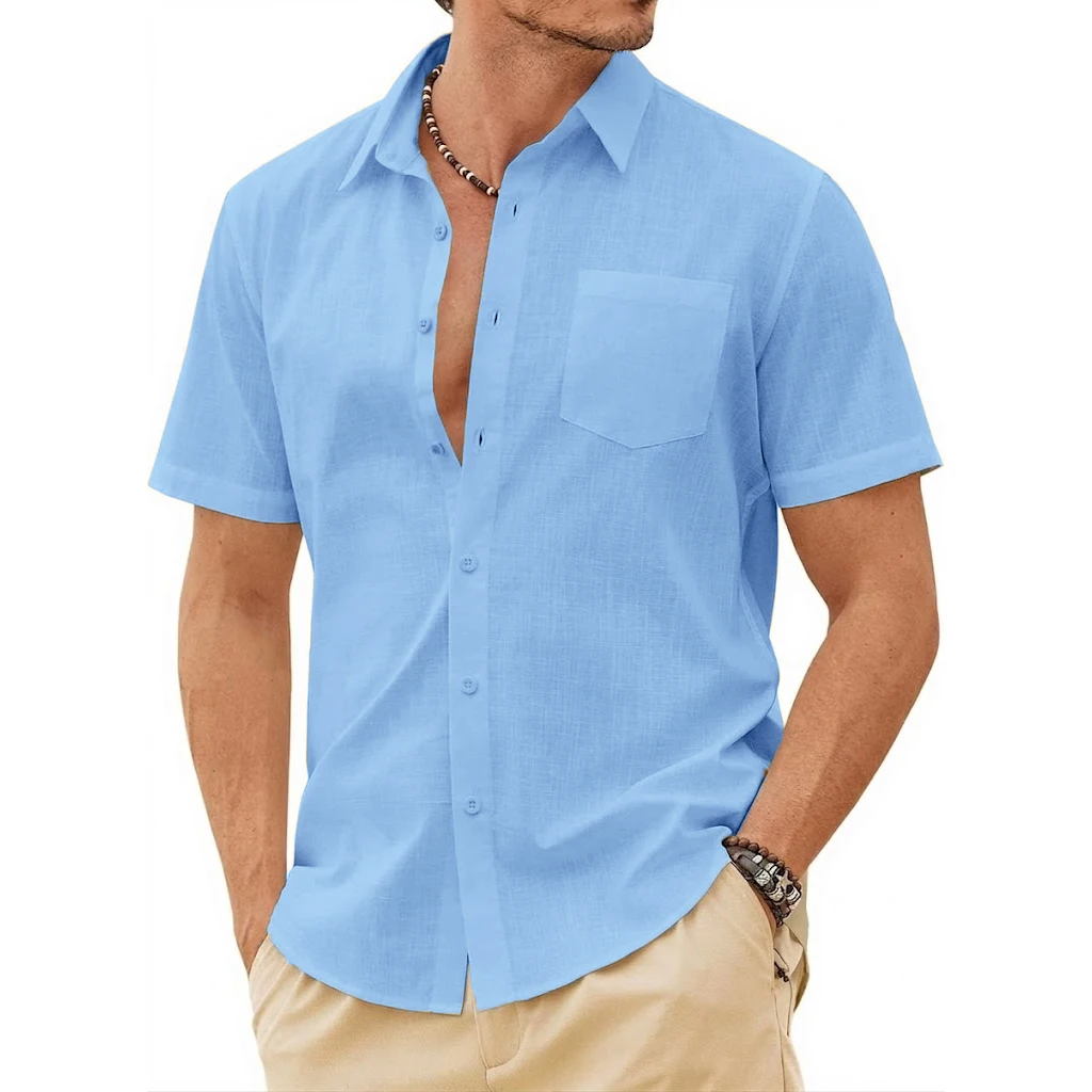 Summer Men's Short Sleeve Shirts Luxury Breathable T-Shirts for Men Elegant Men's Shirts Hawaiian Linen Tshirt Cotton Streetwear